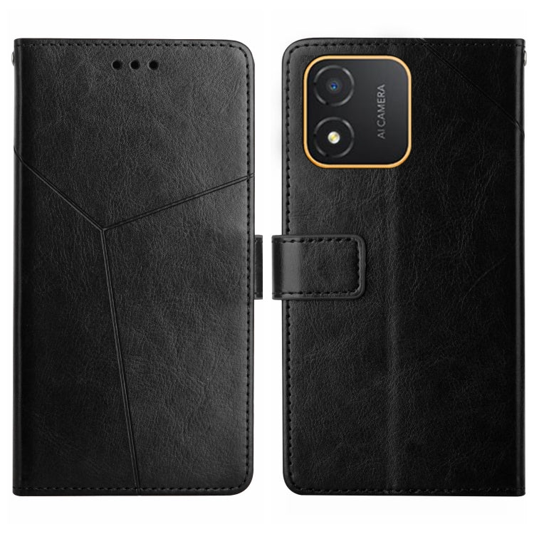 Black leather flip phone case with Y-shaped pattern; camera cutout with AI CAMERA text