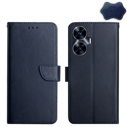 Genuine leather flip phone case, dark blue with magnetic strap and card slot
