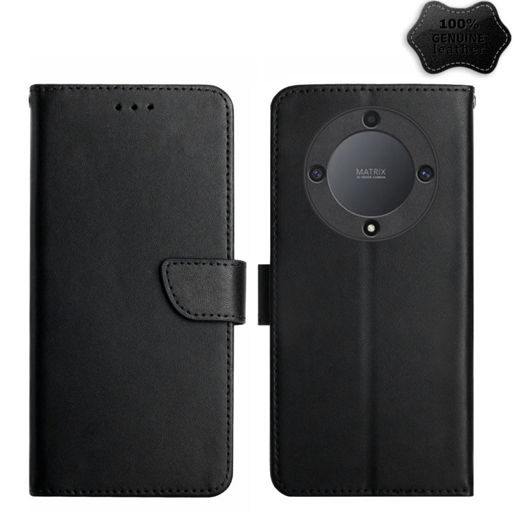 Black leather flip phone case with circular camera cutout and side strap