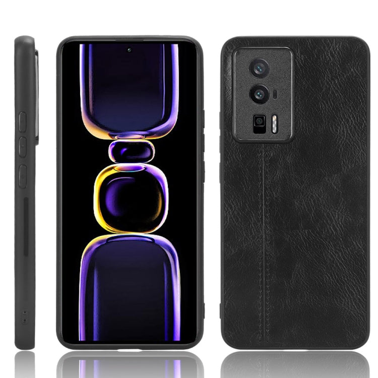 Black faux leather phone case with camera cutouts and front abstract neon figure design