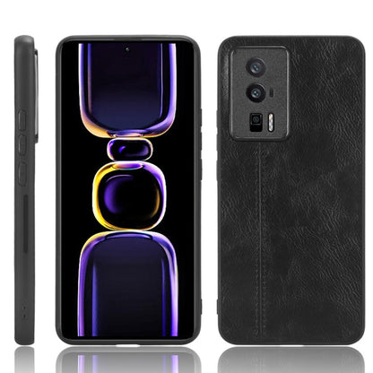 Black faux leather phone case with camera cutouts and front abstract neon figure design