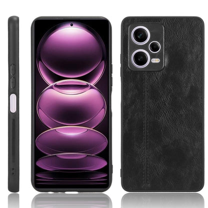Black faux leather phone case with dual camera cutouts and purple abstract globe graphic