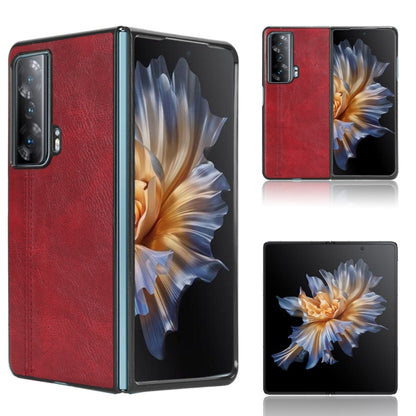 Red textured flip phone case with camera cutout and front cover