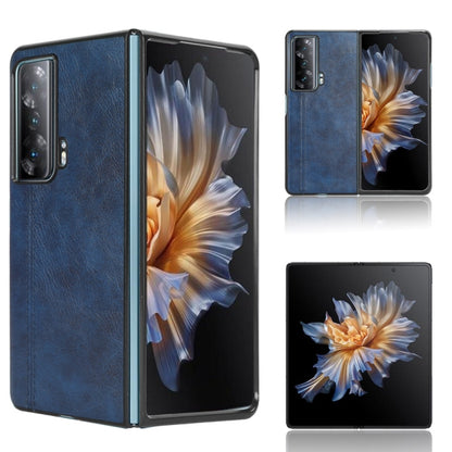 Blue textured flip phone case with camera cutout and front cover