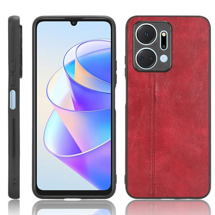Textured red leather-style phone case with camera cutouts and raised edges