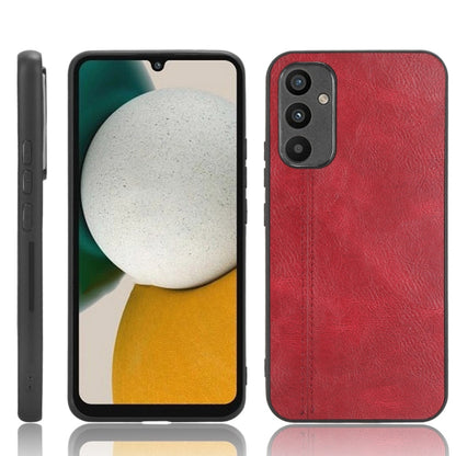 Red leather-style phone case with camera cutouts and textured finish