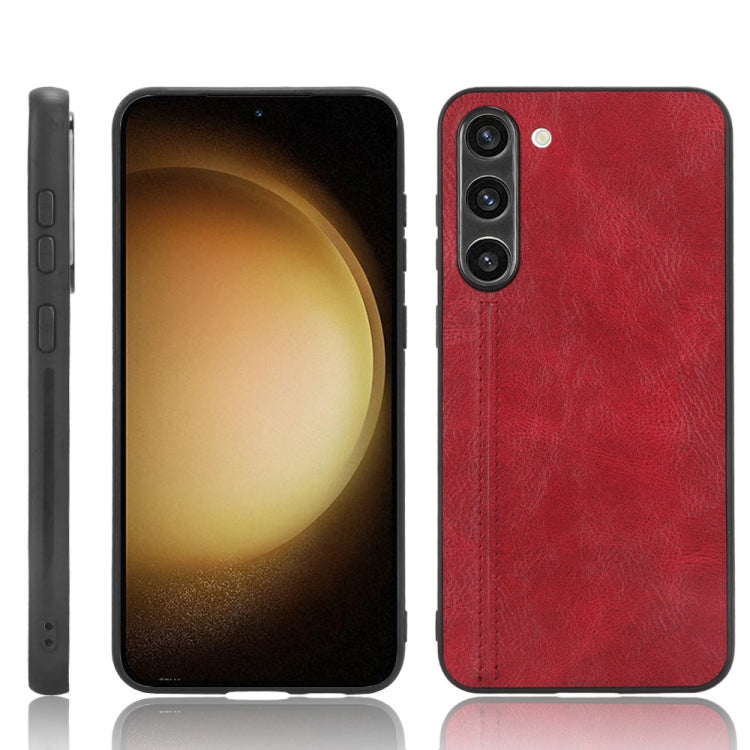 Red leather-look phone case with stitched edge and camera cutouts