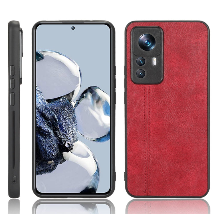 Red leather-look phone case with textured finish and camera cutouts