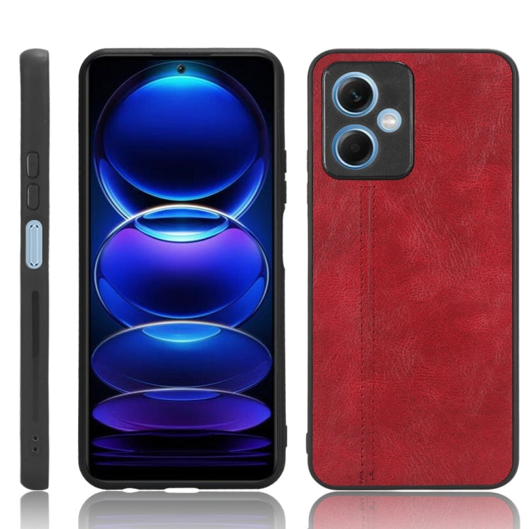 Red faux leather phone case, back view, stitched seams and camera cutouts