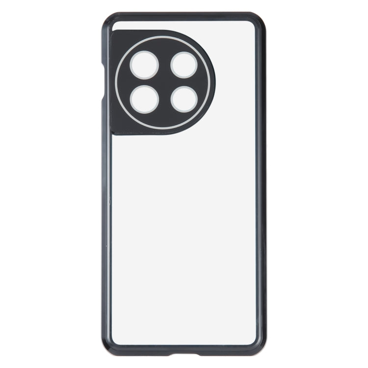 Black magnetic tempered glass phone case with metal frame for OnePlus 11, front cover view