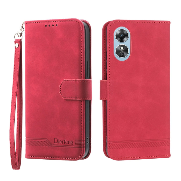 Red leather wallet phone case with flip cover and wrist strap