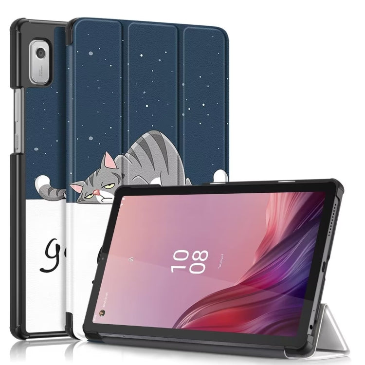 3-fold smart tablet case with magnetic buckle, blue cat space print, for Lenovo Tab
