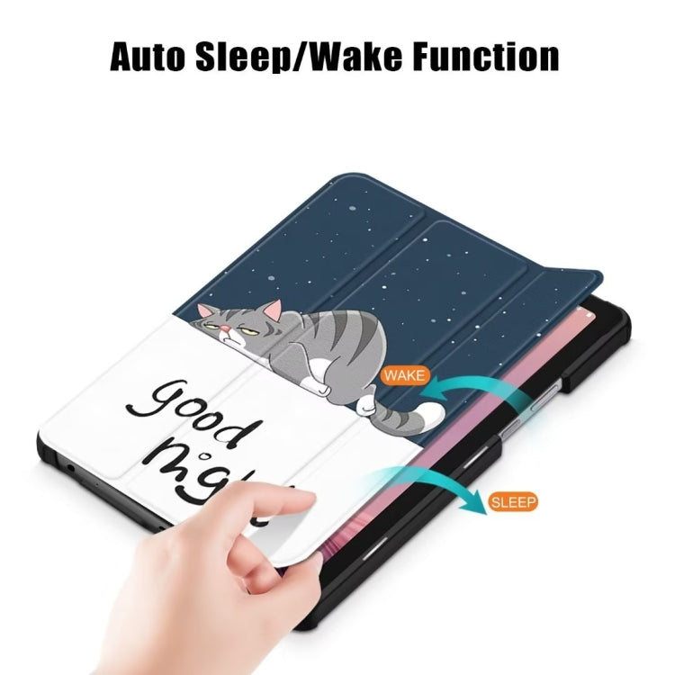 Magnetic buckle smart tablet case with cat pattern folio cover and wake/sleep function