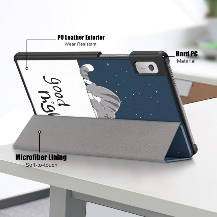 PU leather-look smart tablet case with microfiber lining, cat-and-stars folio stand