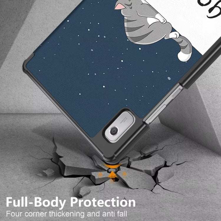Rugged smart tablet case with folio cover, cat-and-stars print on dark blue back