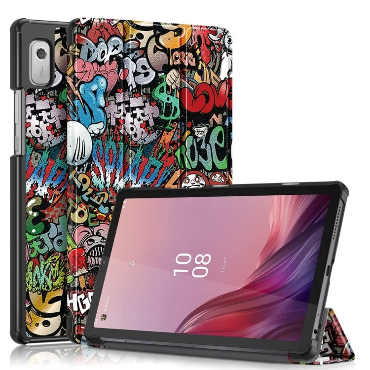 3-fold smart tablet case with magnetic closure, graffiti print folio and tablet stand