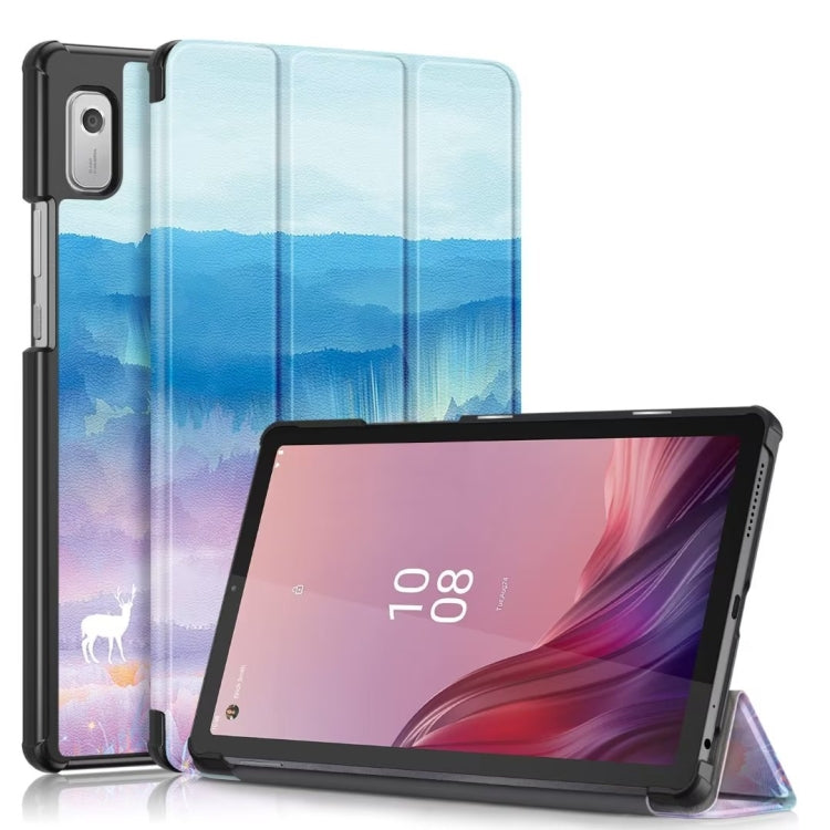Three-fold smart tablet case with magnetic closure, blue mountain print, front stand