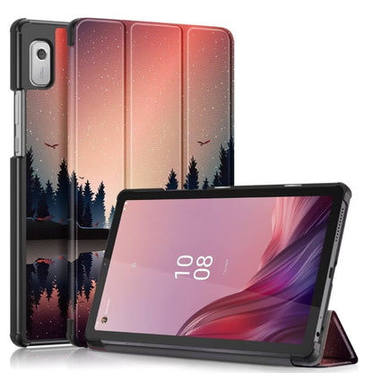 Three-fold smart tablet case with magnetic closure, red starry night print, front stand