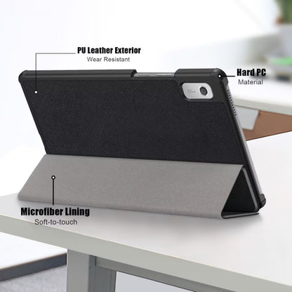 Black folio smart case with textured exterior and soft inner lining, tablet on stand