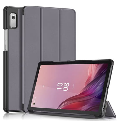 Gray 3-fold smart tablet case with textured cover and built-in landscape stand
