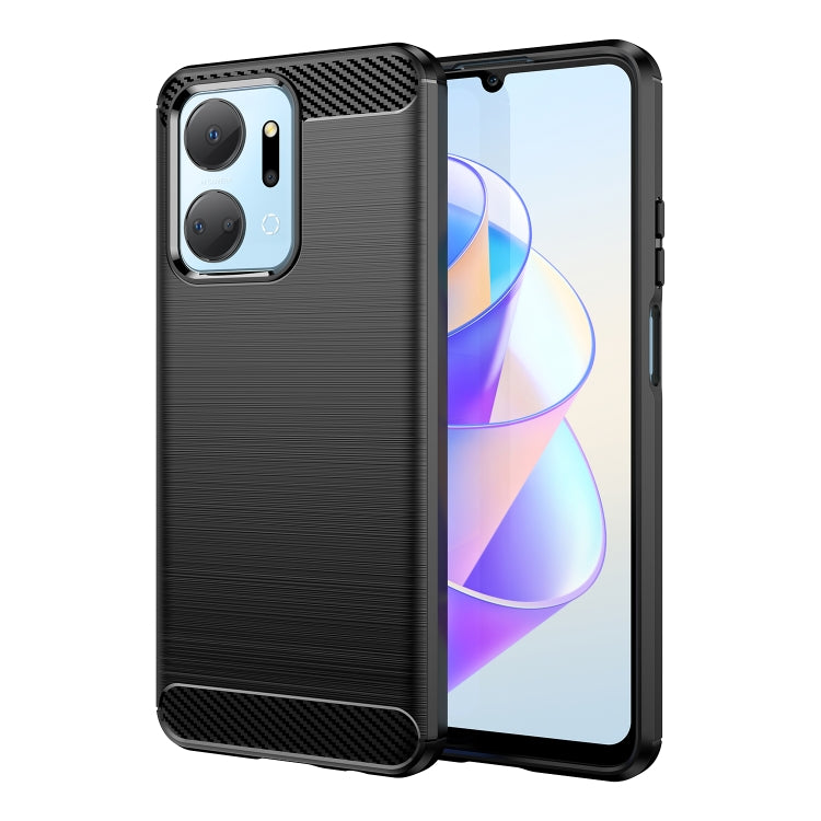 Brushed carbon fiber TPU phone case with raised edges and cutouts, for Honor phone