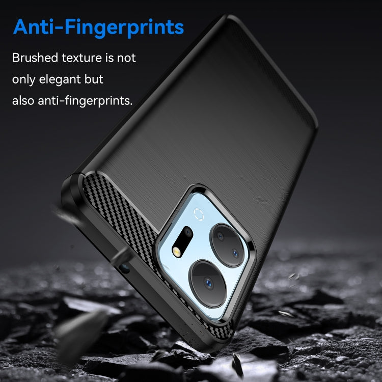 Brushed carbon fiber TPU phone case with camera openings and textured grip corners
