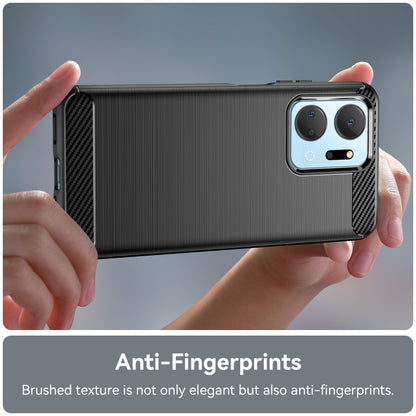 Brushed carbon fiber TPU phone case held in hands, with camera cutouts and buttons