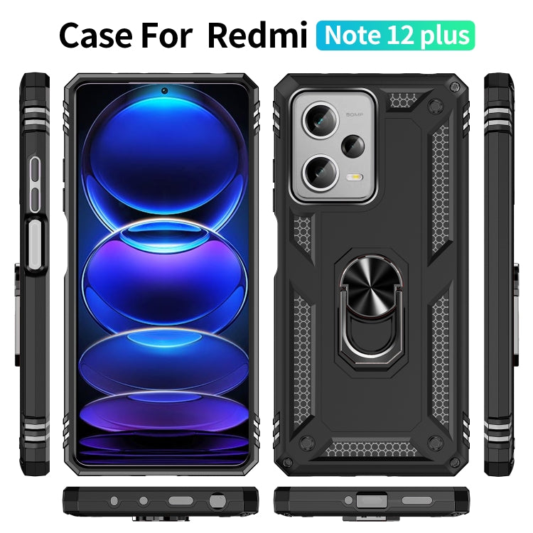 Black rugged phone case with kickstand ring and textured grip, side buttons covered
