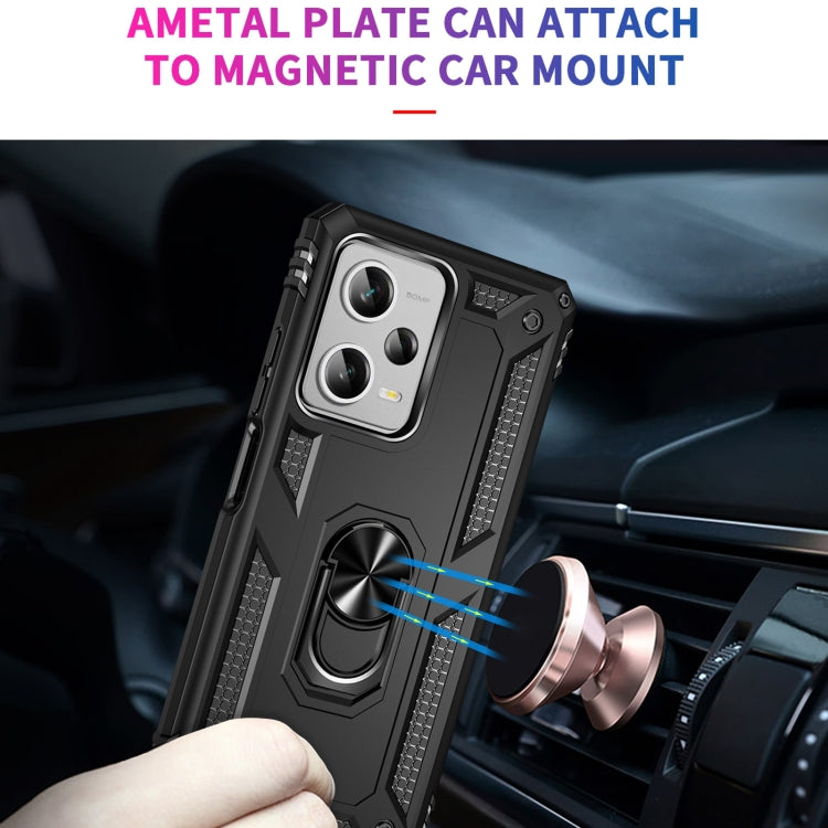 Black rugged phone case with kickstand ring plus metal plate for magnetic car mount