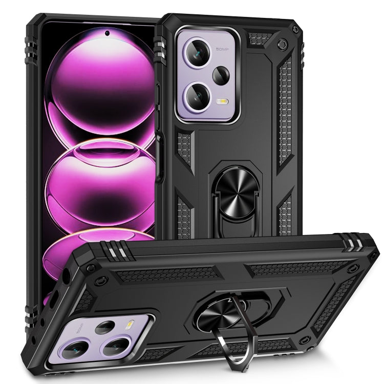 Shockproof phone case with built-in holder and rugged bumper, black