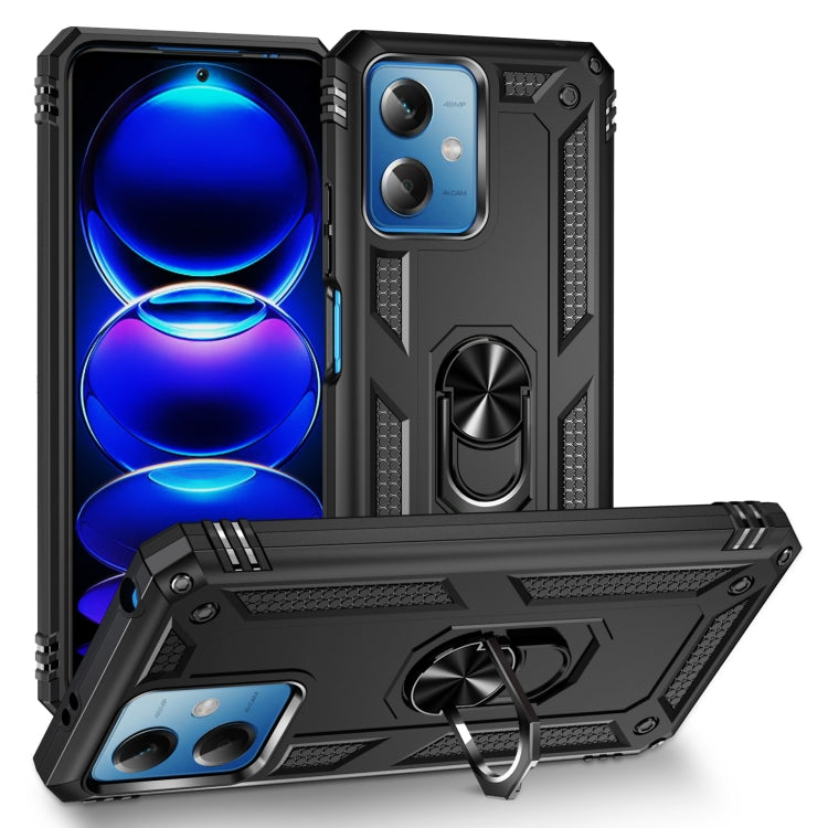 Shockproof phone case with built-in holder and rugged bumper, black/blue