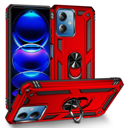 Shockproof phone case with holder, red rugged TPU+PC shell with ring stand
