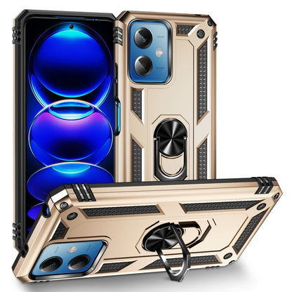 Shockproof phone case with holder, beige rugged TPU+PC shell with ring stand