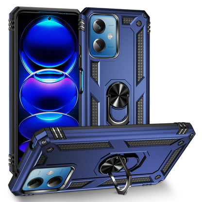 Shockproof phone case with holder, dark blue rugged TPU+PC shell with ring stand