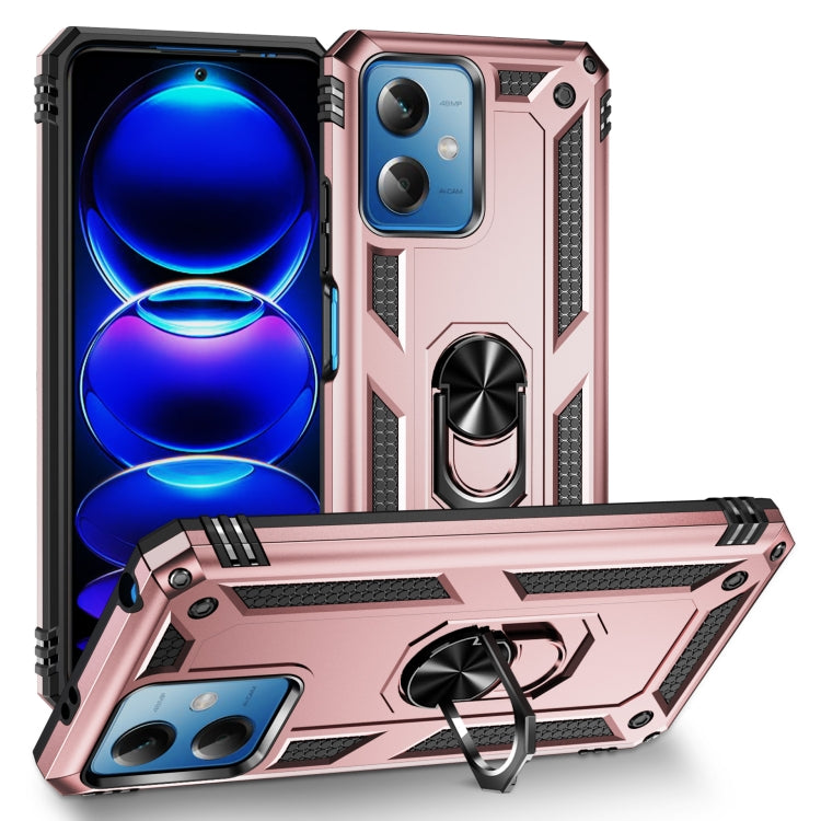 Shockproof phone case with holder, rose pink rugged TPU+PC shell with ring stand