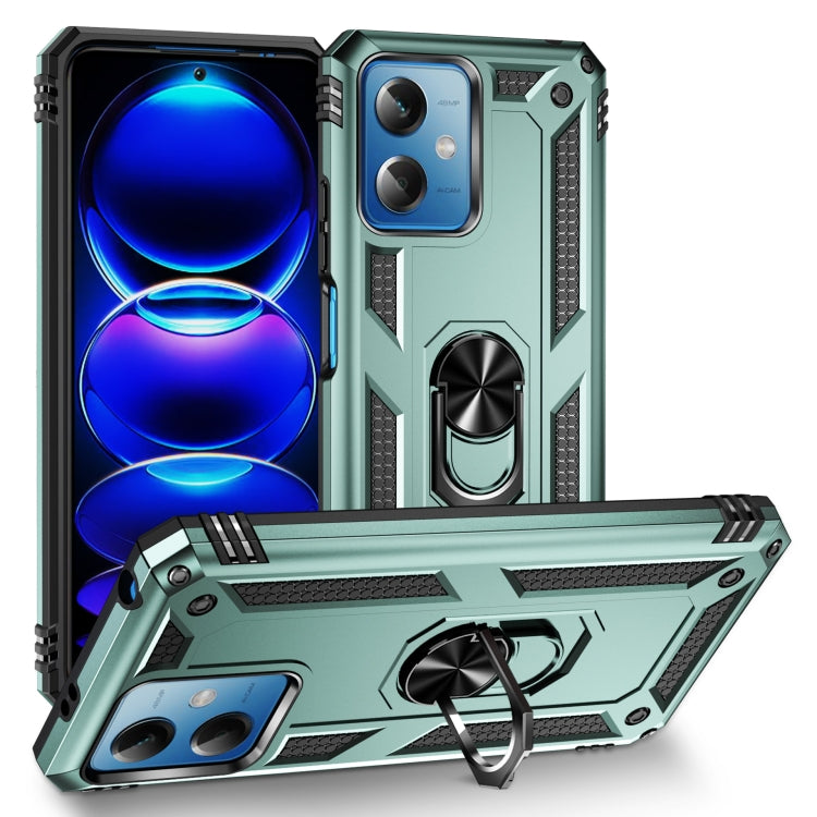 Shockproof phone case with holder, dark green rugged TPU+PC shell with ring stand