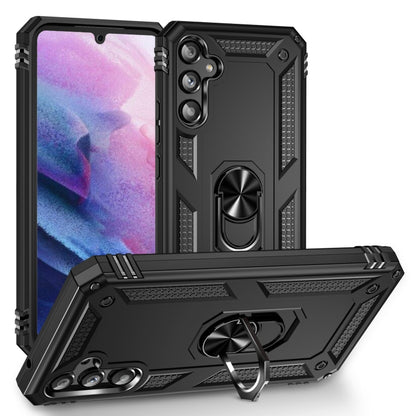 Shockproof phone case with holder, black rugged TPU+PC shell with ring stand