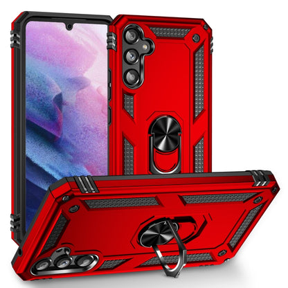 Shockproof phone case with holder, red rugged TPU+PC shell with ring stand