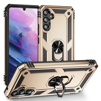 Shockproof phone case with holder, gold/beige rugged TPU+PC shell with ring stand