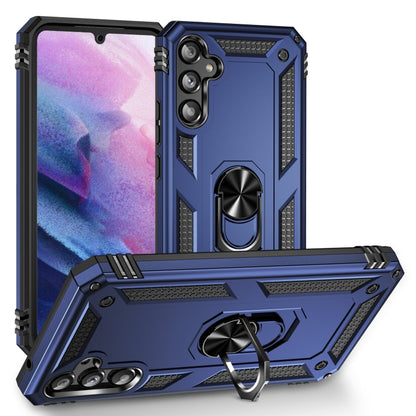 Shockproof phone case with holder, blue rugged TPU+PC shell with ring stand