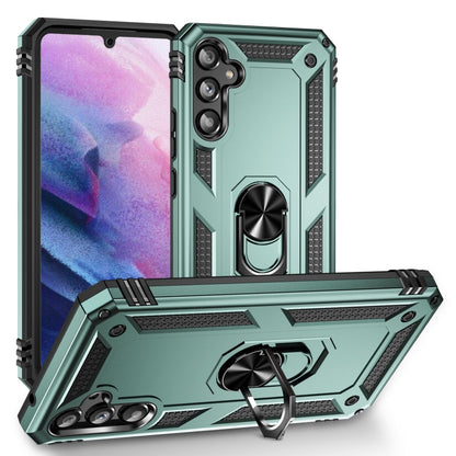 Shockproof phone case with built-in holder, dark green with black accents