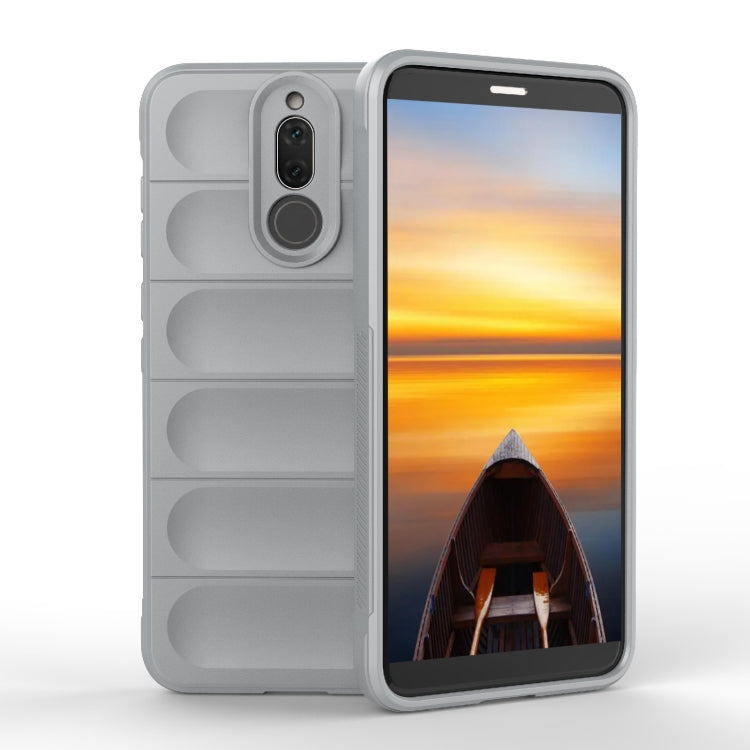 Light grey TPU phone case with raised edges, camera cutout, and rugged grip texture.