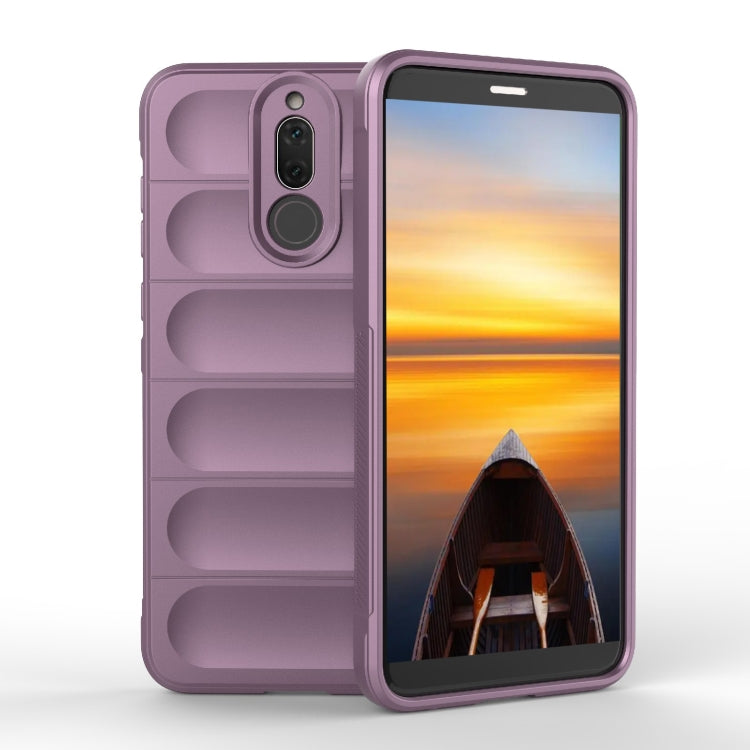 Purple TPU phone case with raised edges, camera cutout, and rugged grip texture.