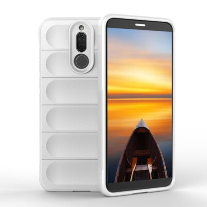 White TPU phone case with raised edges, camera cutout, and rugged grip texture.