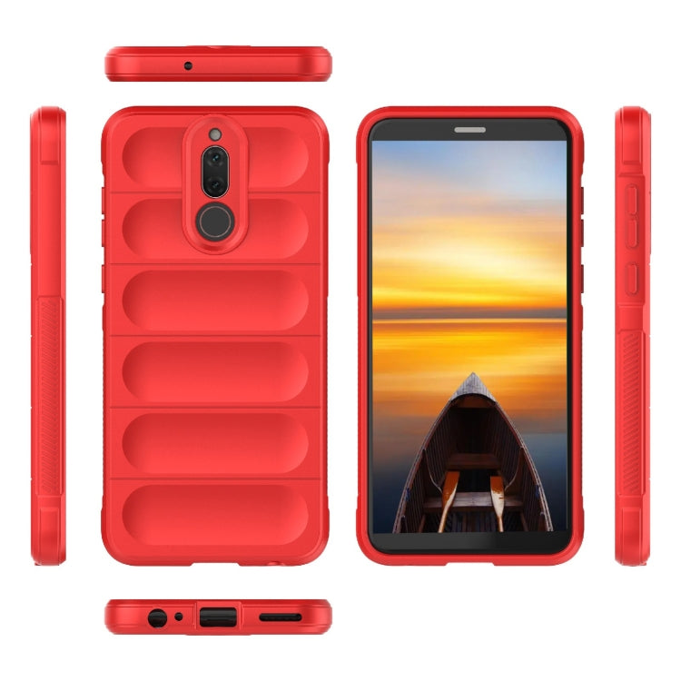 Red TPU phone case shown from back, front, and side views with cutouts