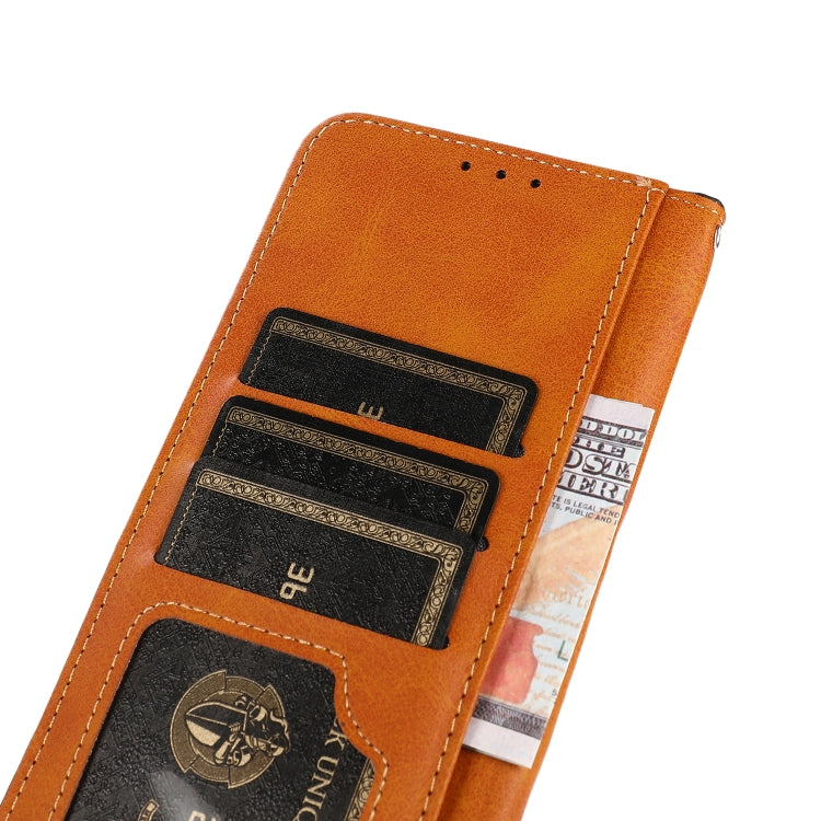 Orange flip leather phone case with card slots and textured interior