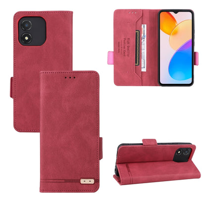 Magnetic clasp flip leather phone case, red, with card slots and viewing stand