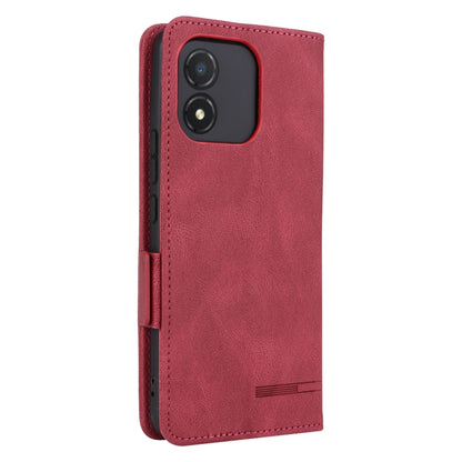 Red leather phone case with cutout for camera and side buttons