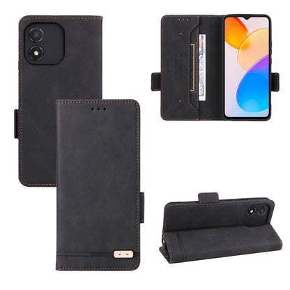 Black magnetic clasp flip leather phone case with card slots and viewing stand