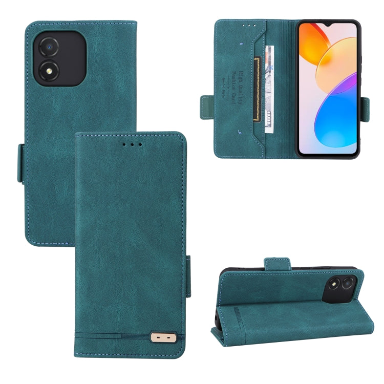 Magnetic clasp flip leather phone case in teal with card slots and camera cutout